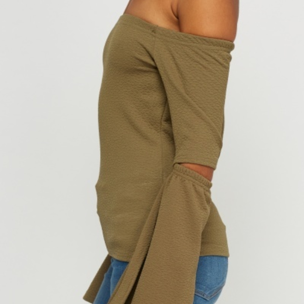 ⭕Final Drop!💥Off the Shoulder Cut out Top Green - Picture 4 of 6