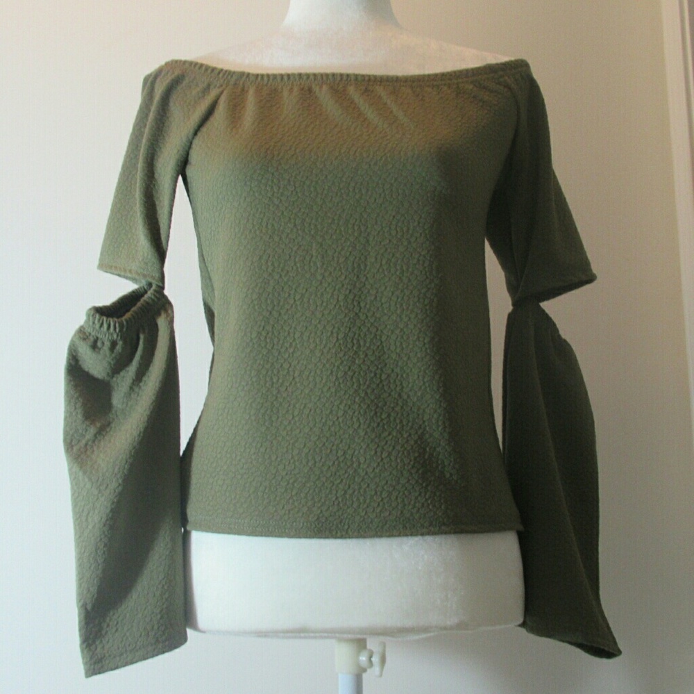 ⭕Final Drop!💥Off the Shoulder Cut out Top Green - Picture 5 of 6