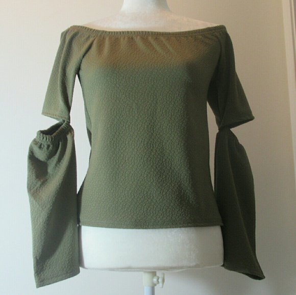 ⭕Final Drop!💥Off the Shoulder Cut out Top Green - Picture 5 of 6