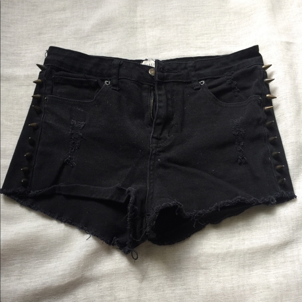 High Rise Black Denim Studded Shorts