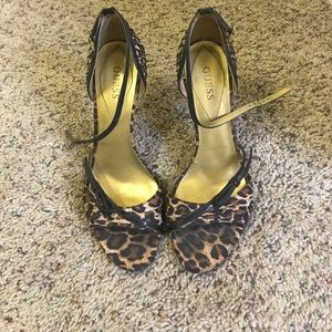Gold, black, and leopard print heel Guess