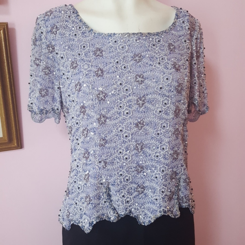 Silk beaded vintage top Marina size 10