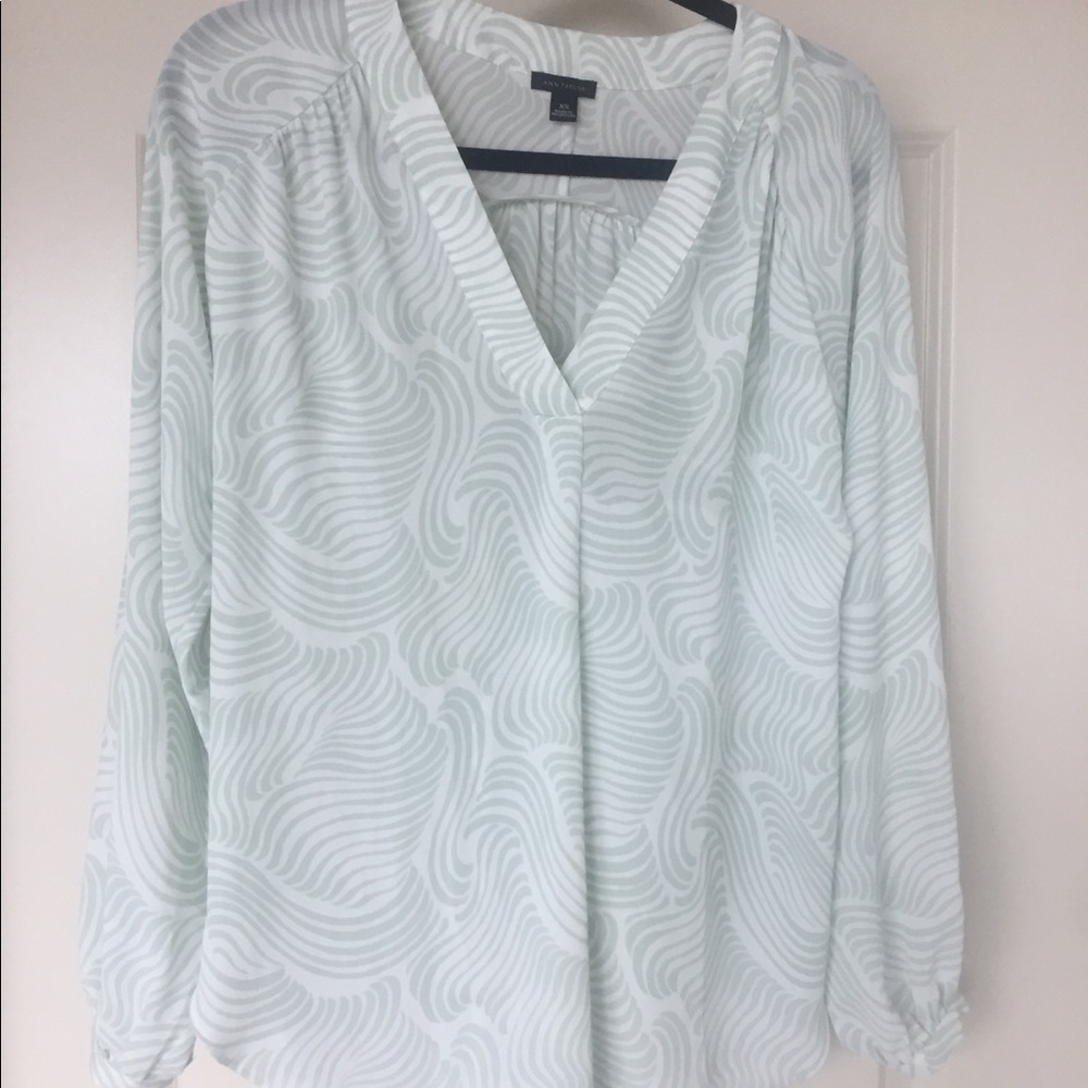 Ann Taylor flowy blouse, cream w/ seafoam print
