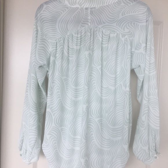 Ann Taylor flowy blouse, cream w/ seafoam print - Picture 2 of 2