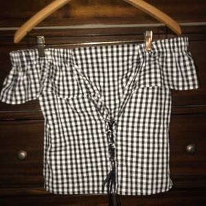 Off the shoulder checkered top