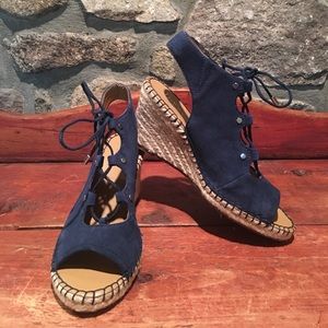 Franco Sarto Blue Suede Wedged Sandals Size:8