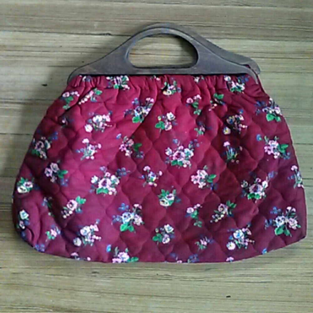 Vintage Burgundy Floral  Quilted Handbag