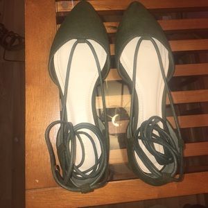 Olive green lace up flats