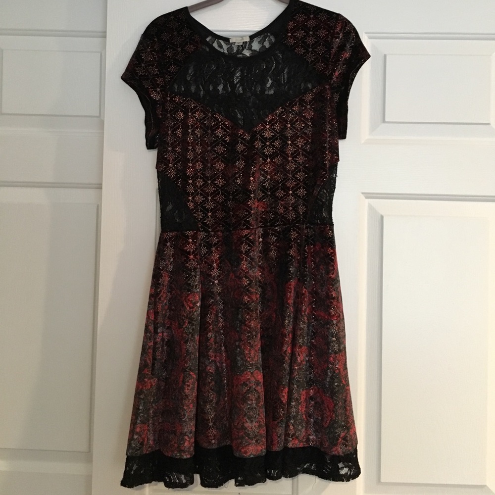Urban Outfitters Red/Black/Gold Velvet Mini Dress