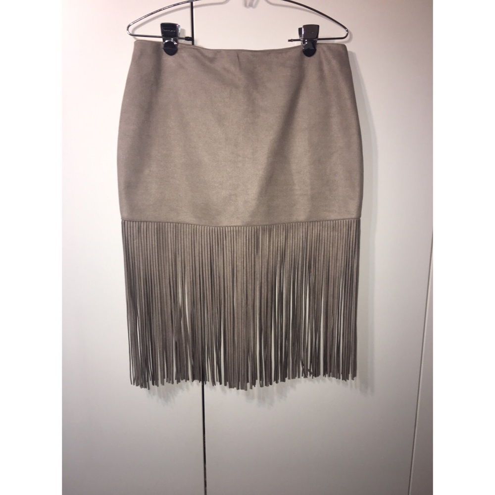 Suede style fringe mini skirt