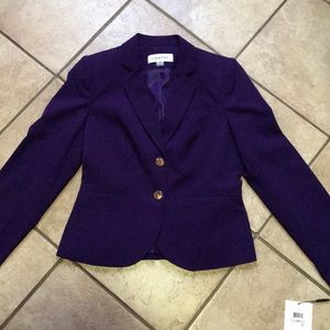 purple calvin klein blazer with gold buttons