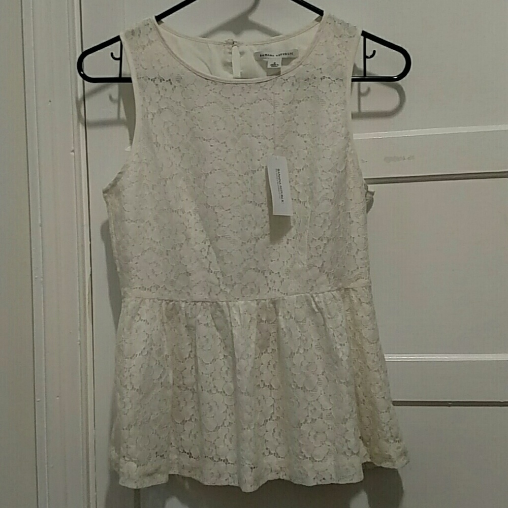 Banana Republic Cream Lace Peplum Top
