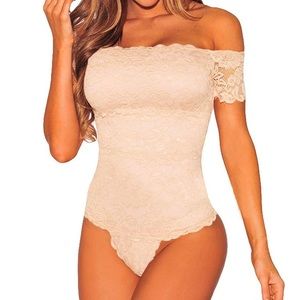 Apricot Floral Lace off Shoulder Bodysuit