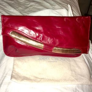 Authentic JIMMY CHOO Merlot Lambskin Clutch Bag