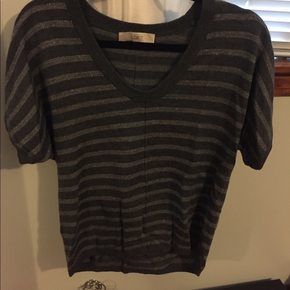 LOFT Charcoal w/ Sparkles Striped Sweater Size XS