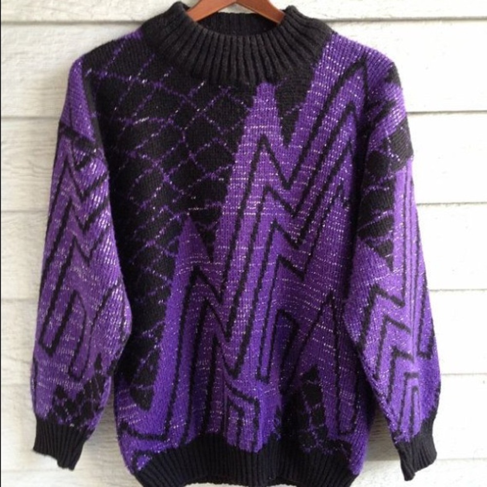 Vintage Purple, Black, & Silver Sweater