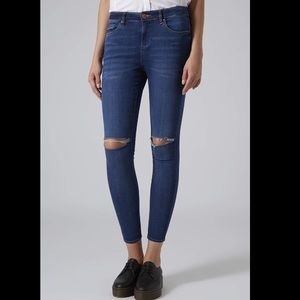 Topshop MOTO Dark Indigo Ripped Leigh Jeans W26L32