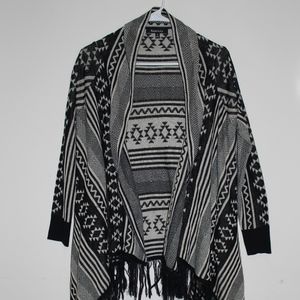 Ivory Black Tribal Acrylic Open Cardigan Sweater