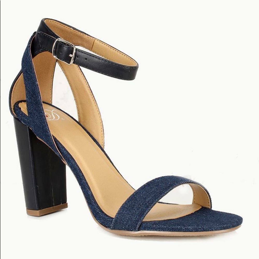 Brand New blue denim ankle strap high heel sandal