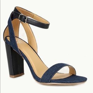 Brand New blue denim ankle strap high heel sandal
