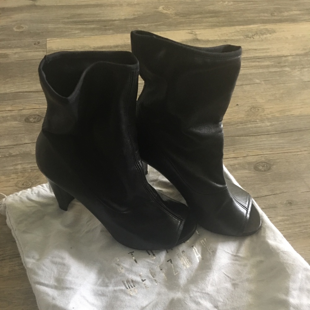 Black Leather above ankle peep toe boots
