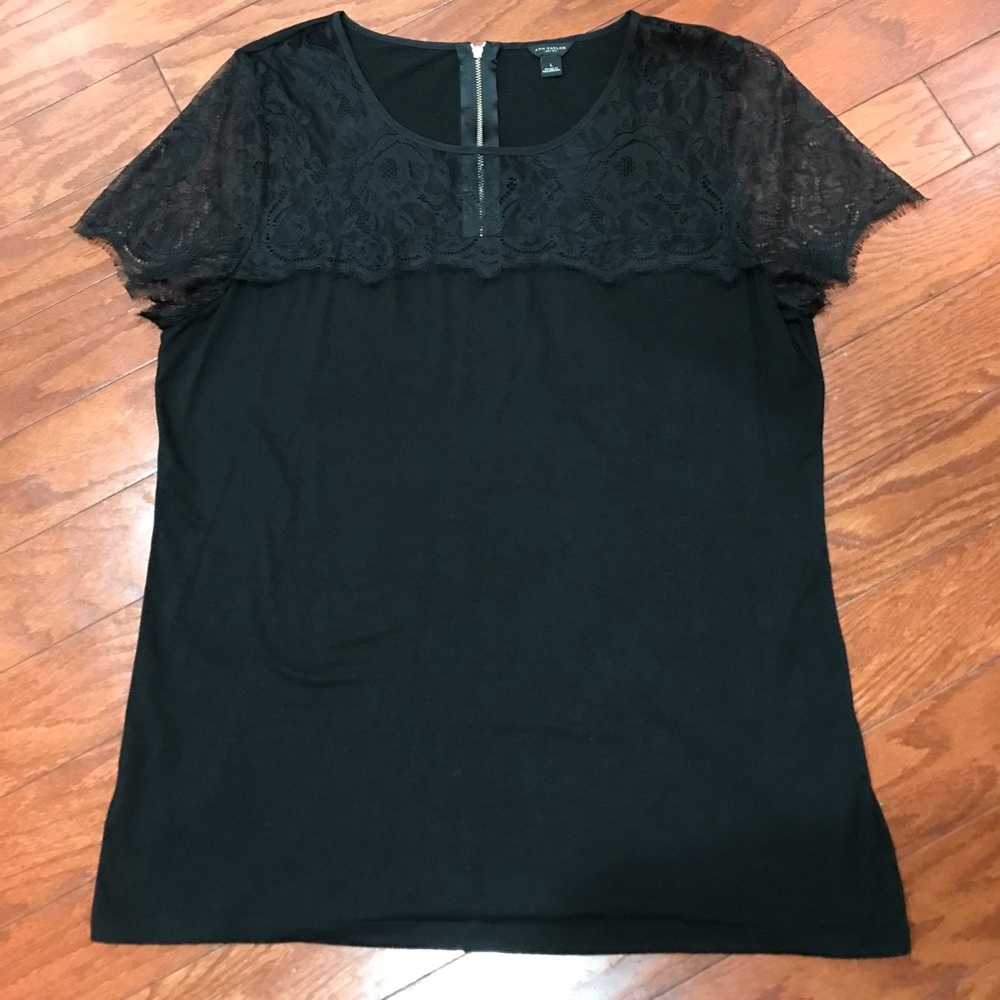 Ann Taylor S/S Black Shirt with Lace Top