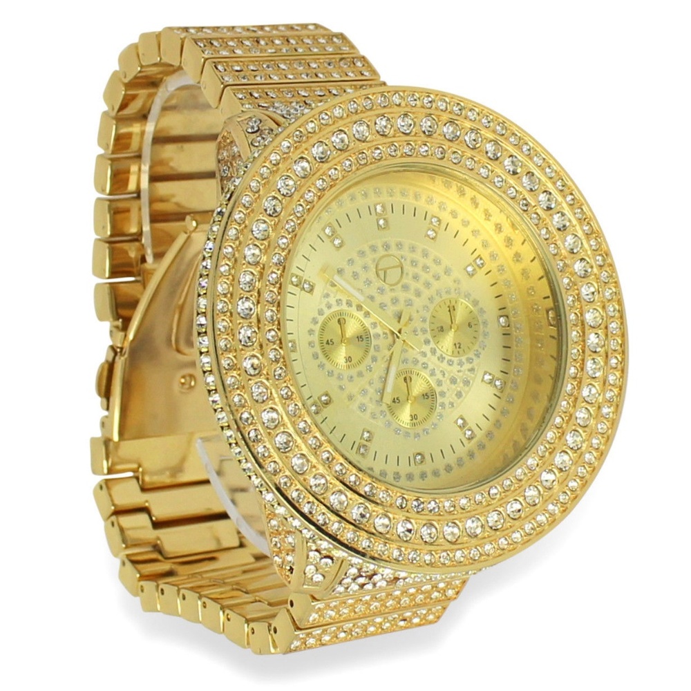 Mens 14k Gold Tone Iced out Big Face Hip Hop watch