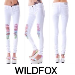 Wildfox STAR BUSTER MARIANNE JEANS Wht/Rainbow s29 Wildfox STAR BUSTER MARIANNE JEANS Wht/Rainbow s29