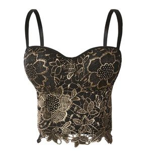 Lace Bustier Corset Crop Top w/ Removable Straps