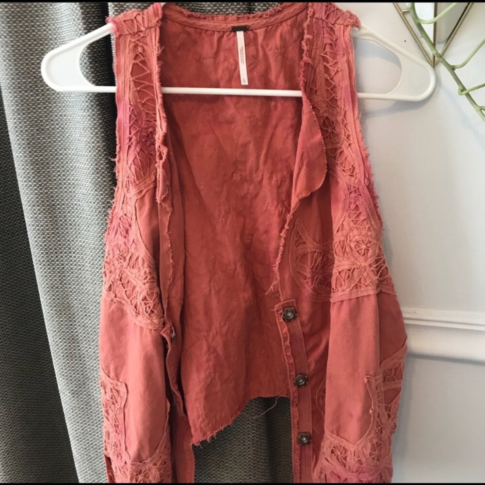 Free People coral embroidered vest