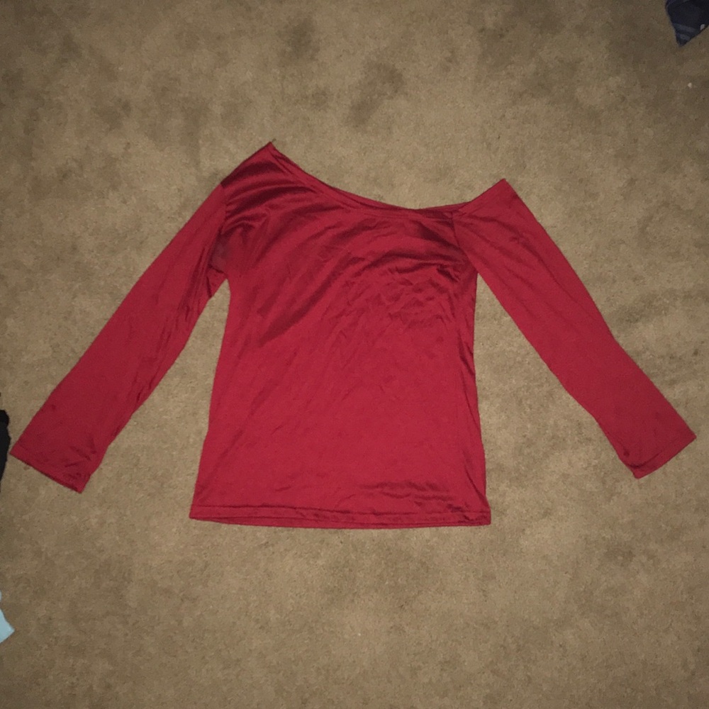 Red off the shoulder shirt