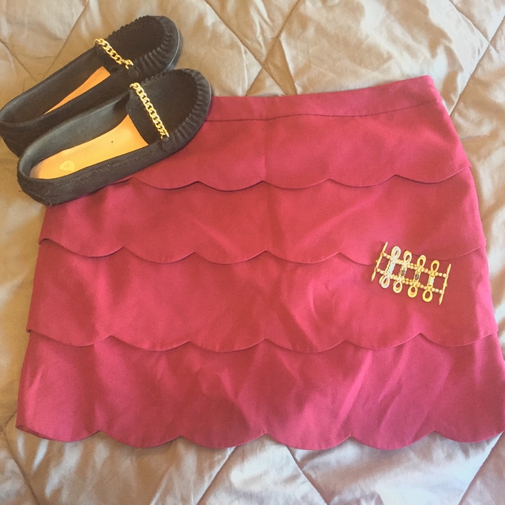 Loft Scallop Cranberry Skirt