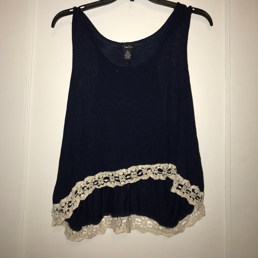 Navy blue with lace bordering tank top!