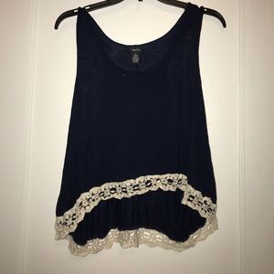 Navy blue with lace bordering tank top!