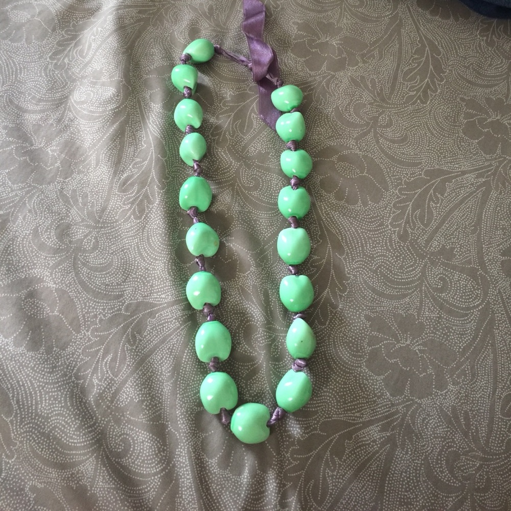 Green (nut) Necklace with Purple Ribbon