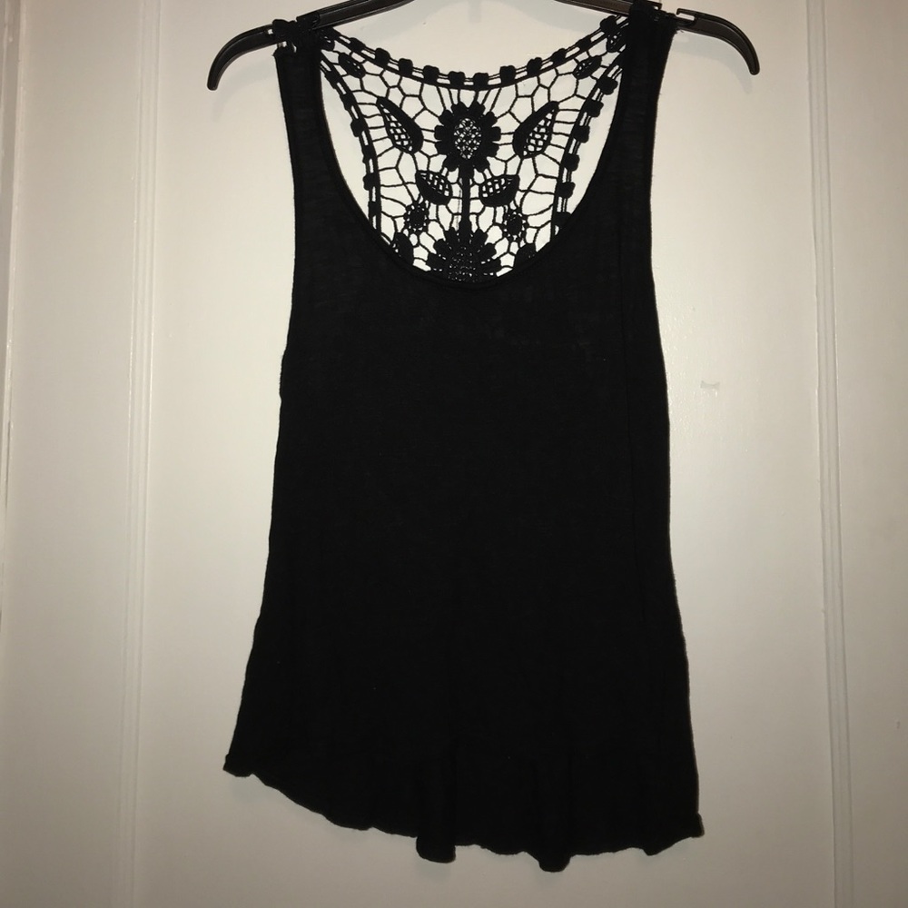 Black tank top with crochet back!