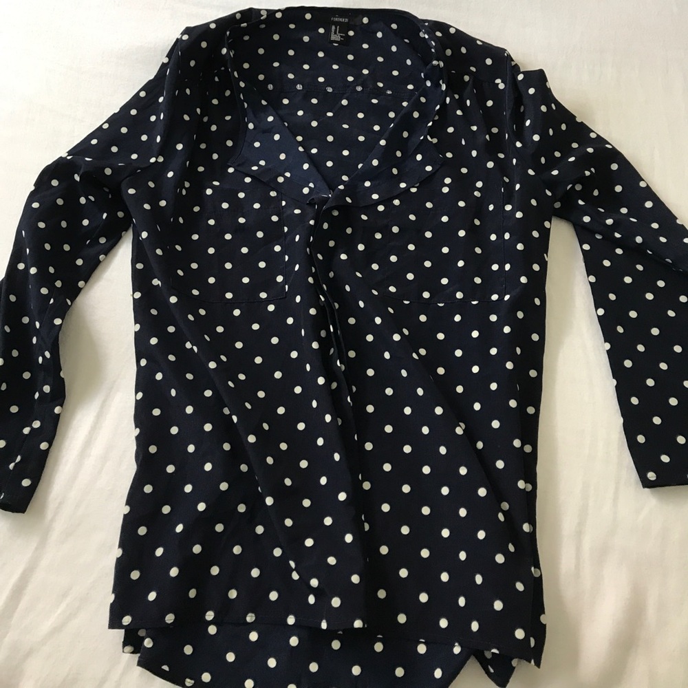 Blue and white polka dot blouse. Size S