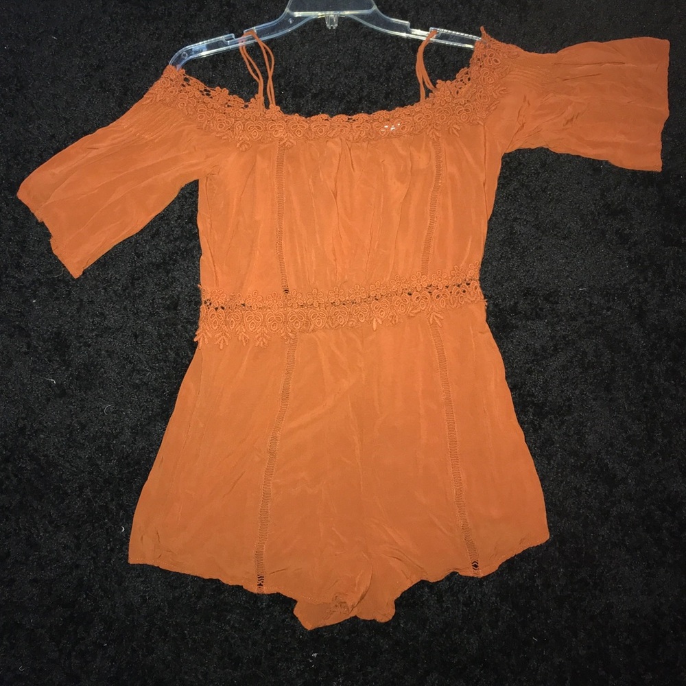 Off the shoulder tan romper