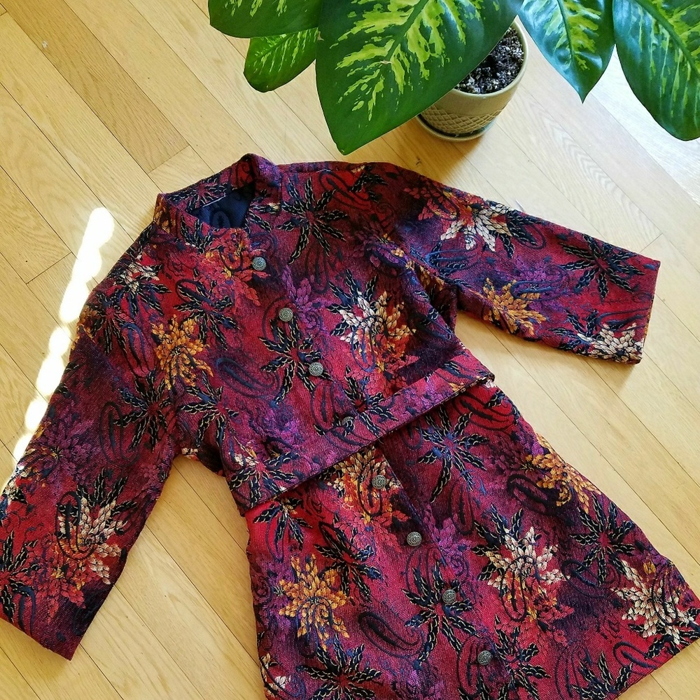 SOLD Belted Fall Floral Tapestry Jacket Coat