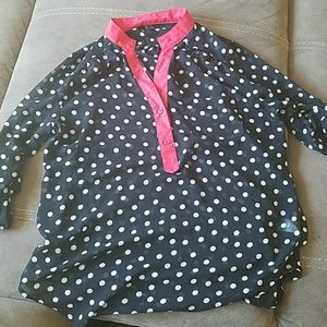 Poka dot black, pink and white top