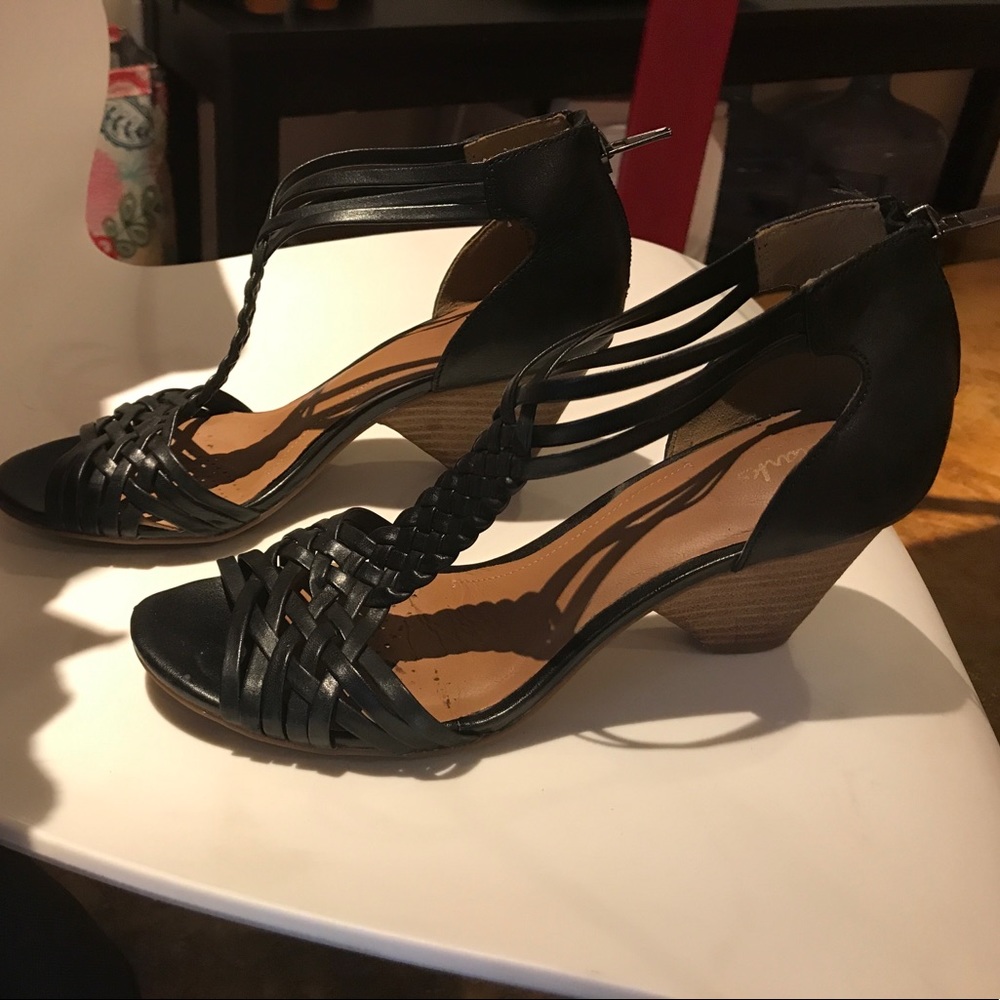 Clark’s black t-strap sandals