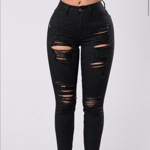 Distressed black high waist jeans