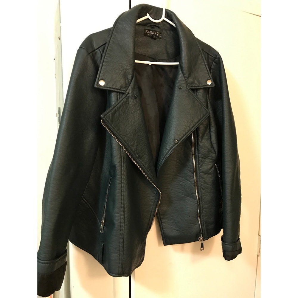 Faux leather jacket with fur trim