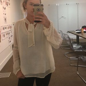 Vintage cream and metallic gold tie blouse
