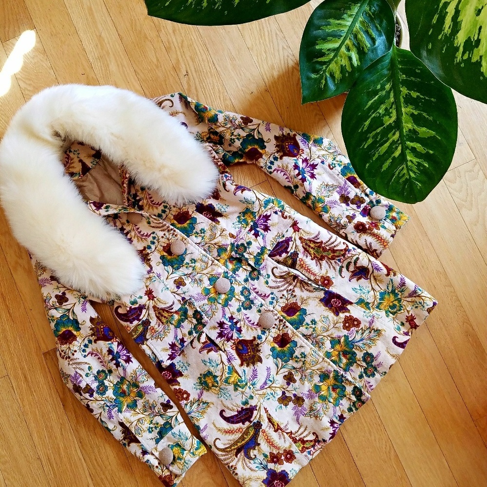 Unicorn Peacock White Fox Fur Hippie Jacket Coat S