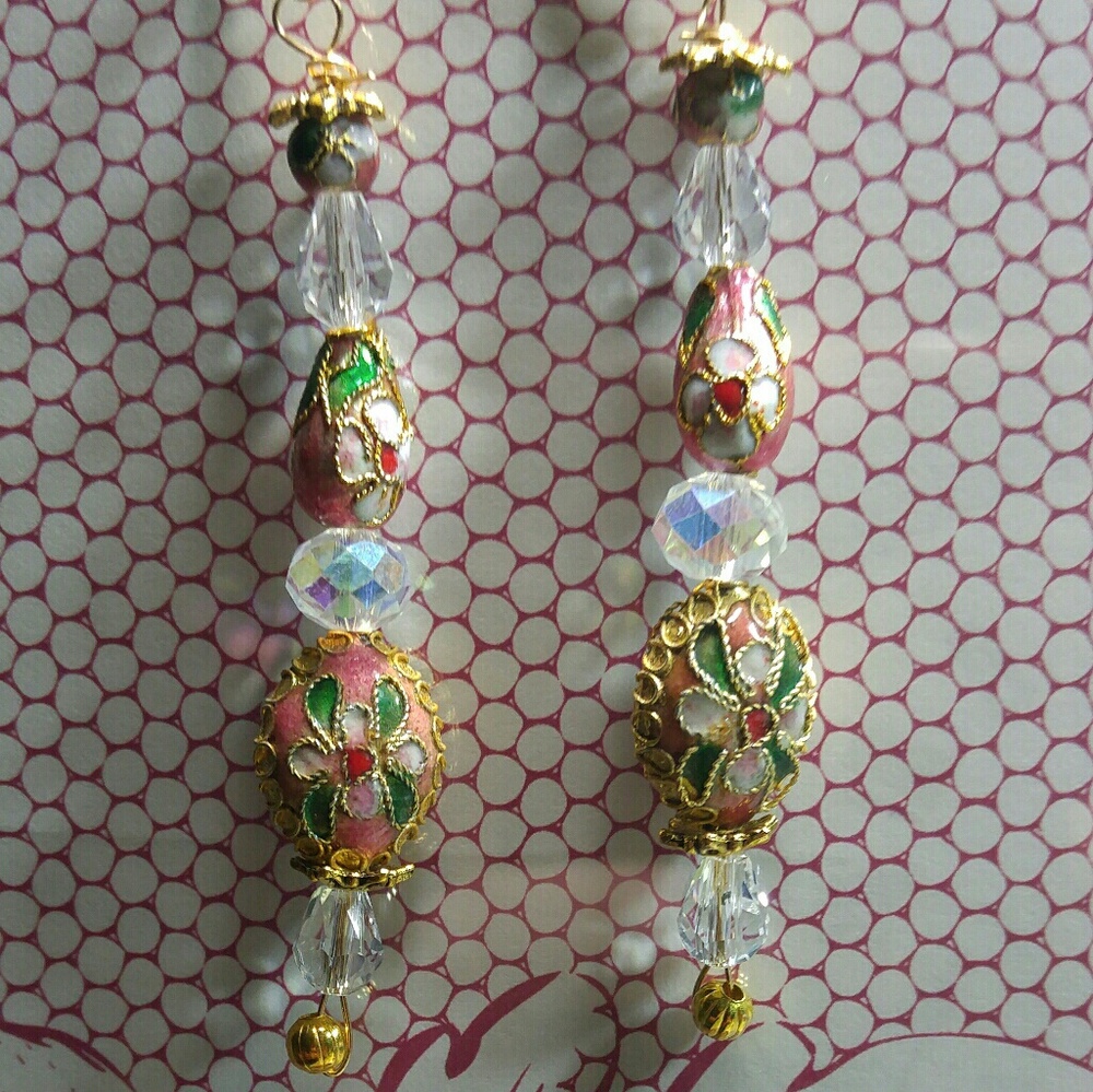 #0128 Pink Cloisonne' and Crystal Earrings