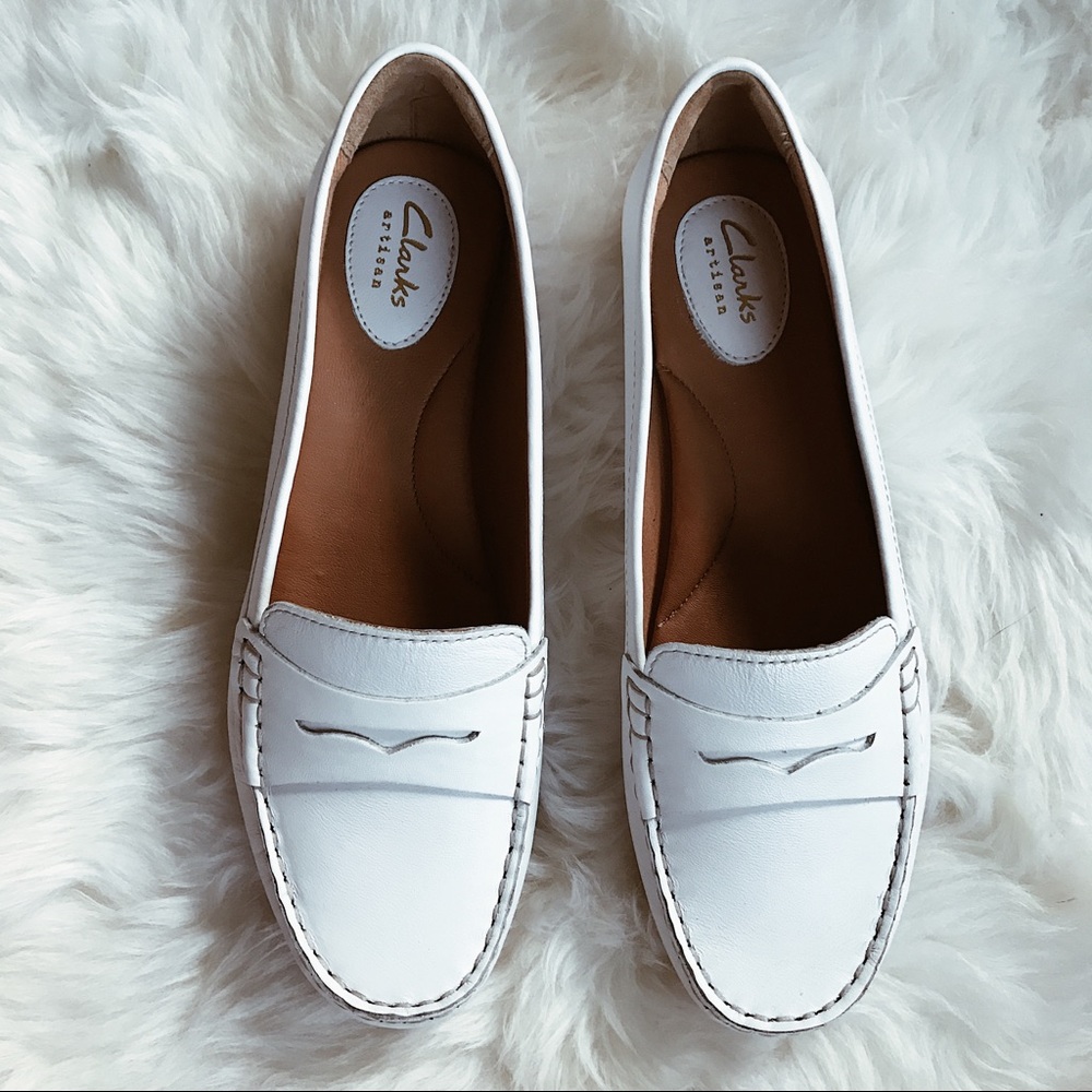 Clarks White Loafers