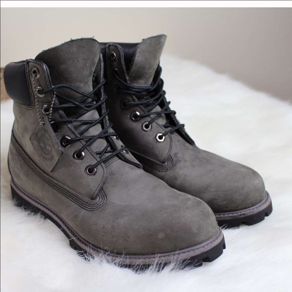 Grey timberland leather boots