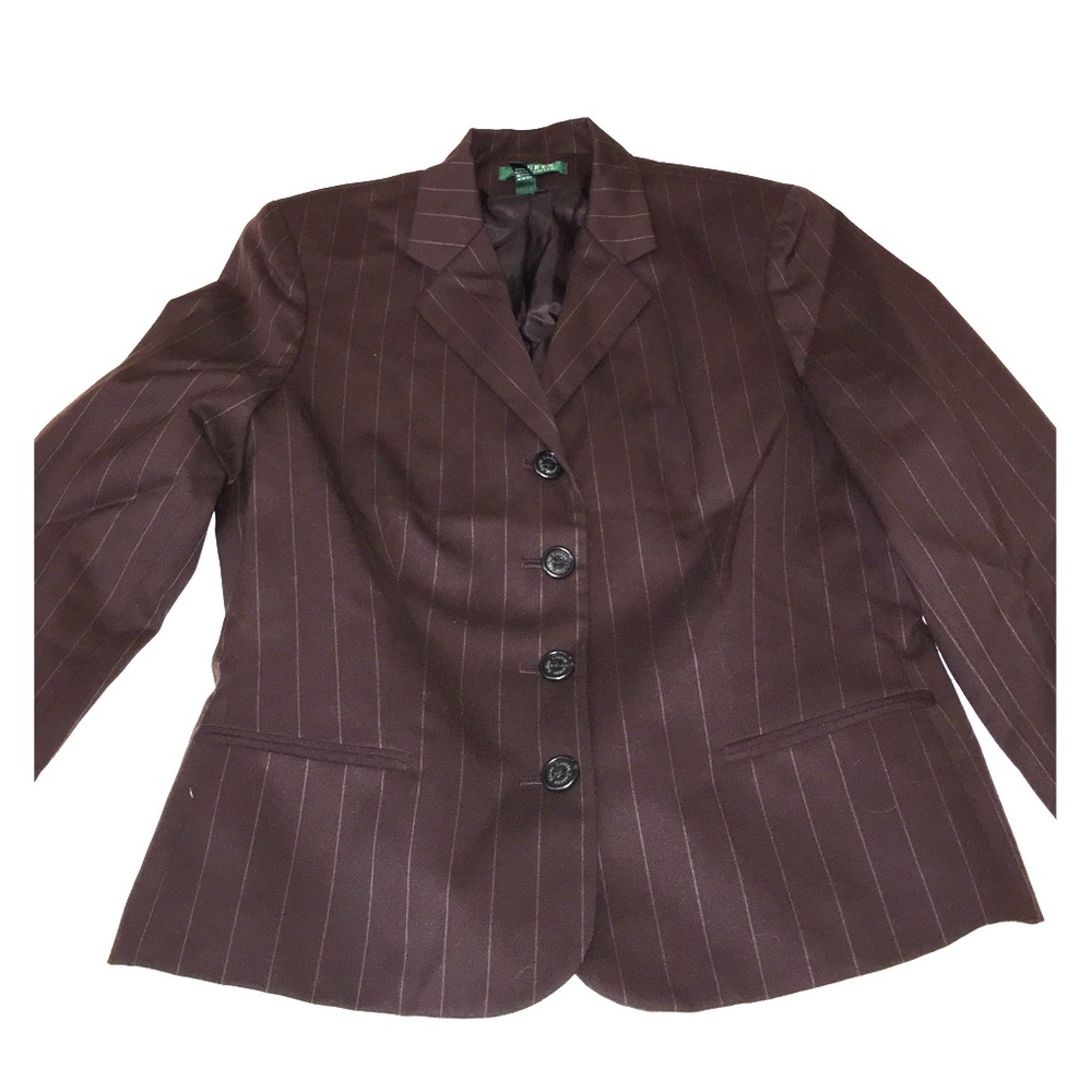 Lauren Ralph Lauren Brown Wool Pinstripe Blazer 14
