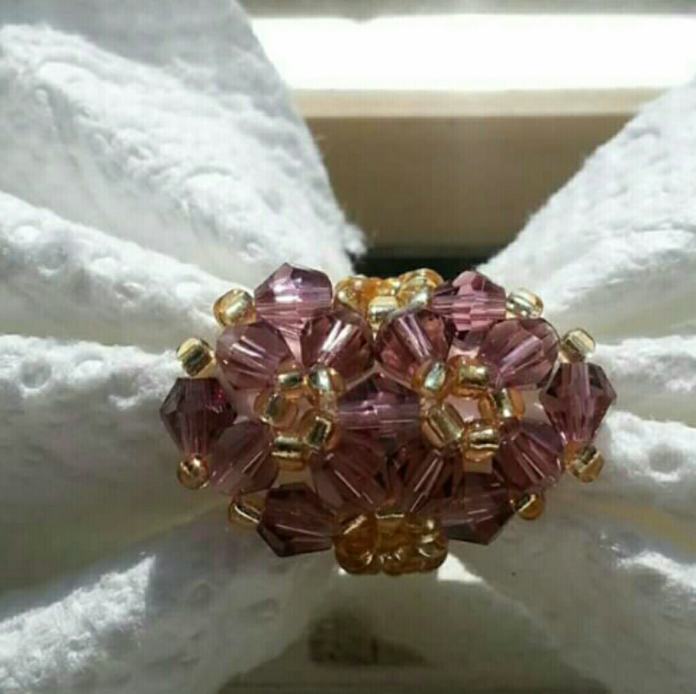 Double Flower Crystal Beaded Ring